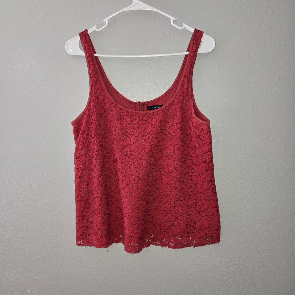 American Eagle Lace Zip Up Tank Top Deep Rose Size M AE Summer Spring